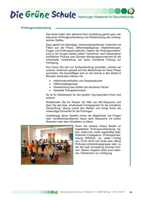 Schulbroschüre für Heilpraktiker - Die Grüne Schule