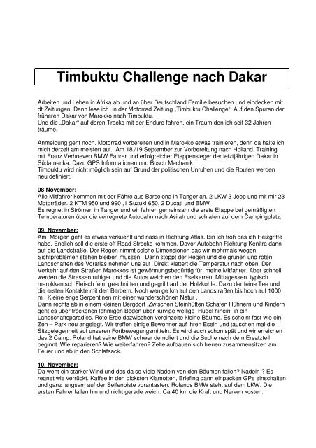 Timbuktu Challenge nach Dakar - Touareg Trail