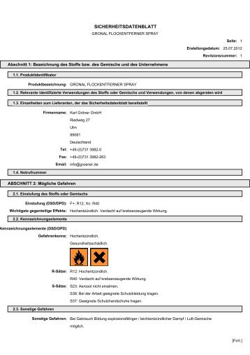 Sicherheitsdatenblatt - Karl Gröner GmbH