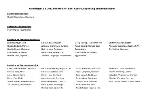 Kandidaten, die 2012 ihre Meister - Pareto-Redaktion für LWK ...