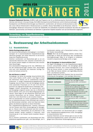 Arbeitseinkommen Liechtenstein (2011) (pdf) - EURES Bodensee