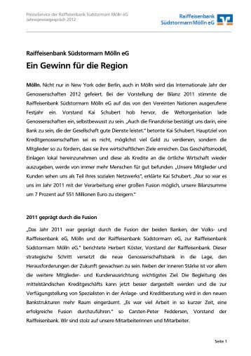 Jahrespressegespräch 2012 - Raiffeisenbank Südstormarn Mölln eG