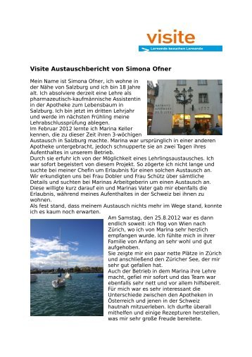 Austauschbericht von Simona Ofner August 2012 - Visite