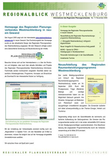 Ausgabe Nr. 11 - Regionaler Planungsverband Westmecklenburg