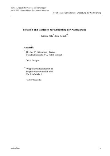 Flotation und Lamellen zur Entlastung der Nachklärung - Ing. W ...