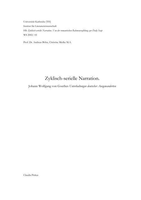 Zyklisch-serielle Narration. Johann Wolfgang von Goethes