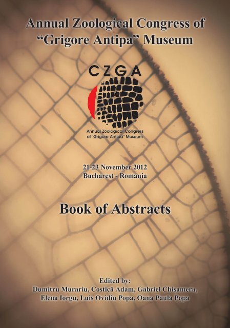 Book of Abstracts - annual zoological congress of "grigore antipa"