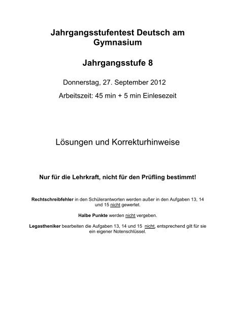 Jahrgangsstufentest Deutsch am Gymnasium Jahrgangsstufe ... - ISB