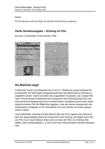 Vierte Sonderausgabe: Gröning im Film (Text PDF)