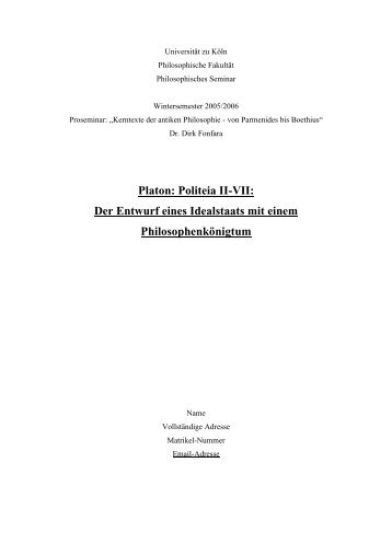 Platon: Politeia II-VII - UK-Online - Universität zu Köln