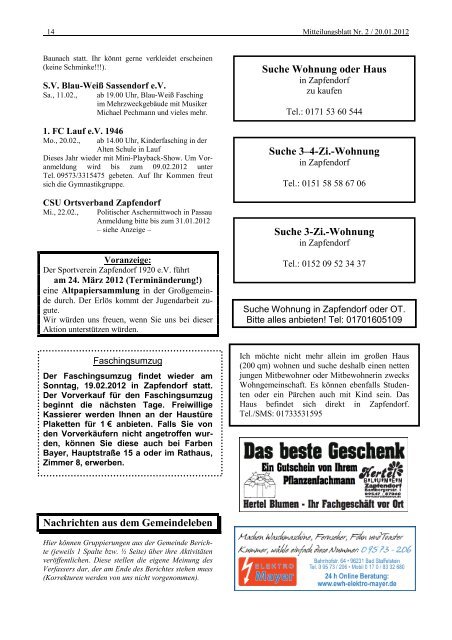 Mitteilungsblatt Nr. 2 - Ende Januar - Zapfendorf