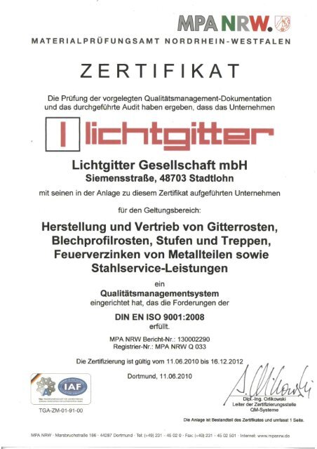Qm Zertifikat Din En Iso 9001 08 Lichtgitter Gmbh