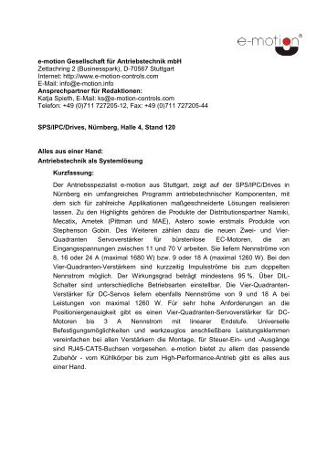e-motion Gesellschaft für Antriebstechnik mbH Zettachring 2 ...