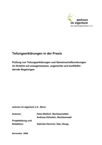 Teilungserklärungen in der Praxis - wohnen im eigentum eV