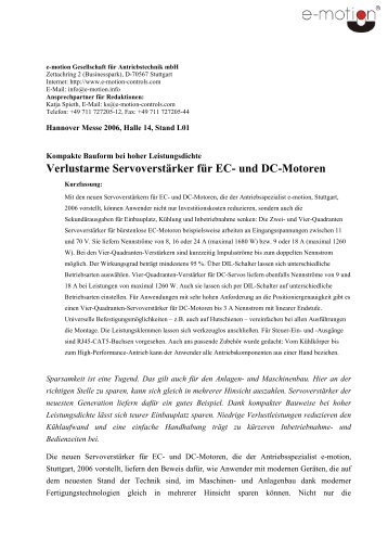 Verlustarme Servoverstärker für EC- und DC-Motoren