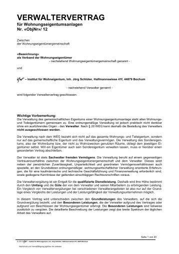 VERWALTERVERTRAG - ifw - Institut für Wohneigentum