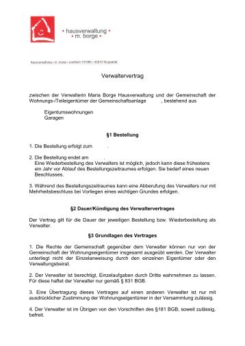 Verwaltervertrag herunterladen - Hausverwaltung Borge