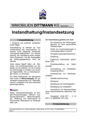 Instandhaltung/Instandsetzung - Immobilien Dittmann KG