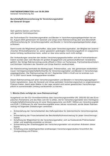 PARTNERINFORMATION vom 30.09.2004 Generali Versicherung ...