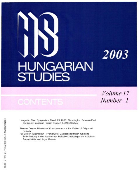 HUNGARIAN STUDIES 17. No. 1. Nemzetközi Magyar ... - EPA