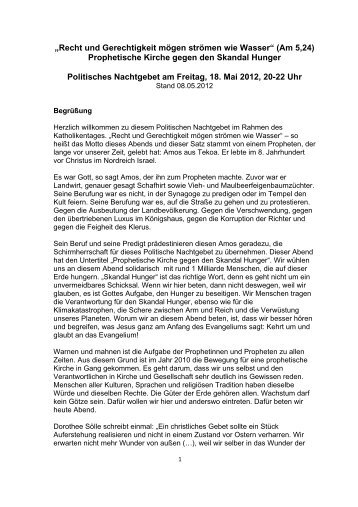 Politisches Nachtgebet beim Katholikentag 2012: Texte und Lieder