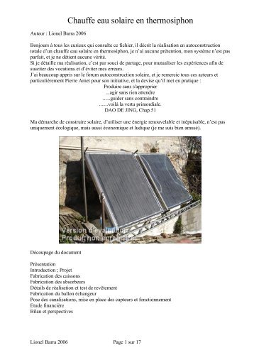 Chauffe eau Solaire en thermosiphon» Capteurs - chauffage solaire ...