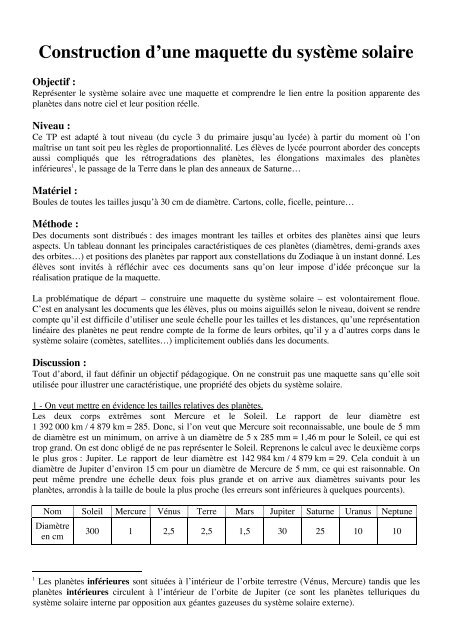 Construction d'une maquette du système solaire - Parrainages