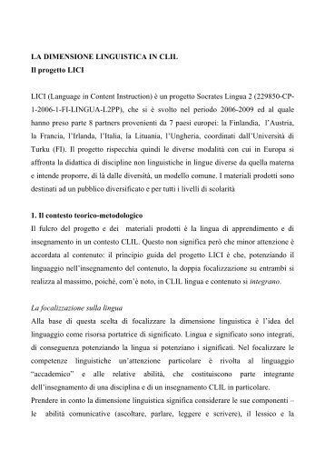 LA DIMENSIONE LINGUISTICA IN CLIL Il progetto LICI LICI ...