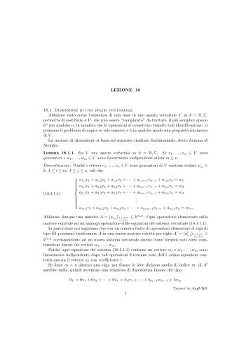 Dimensione di uno spazio vettoriale. Dimensione di sottospazi