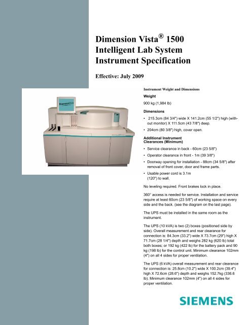 Dimension Vista 1500 Intelligent Lab System Instrument