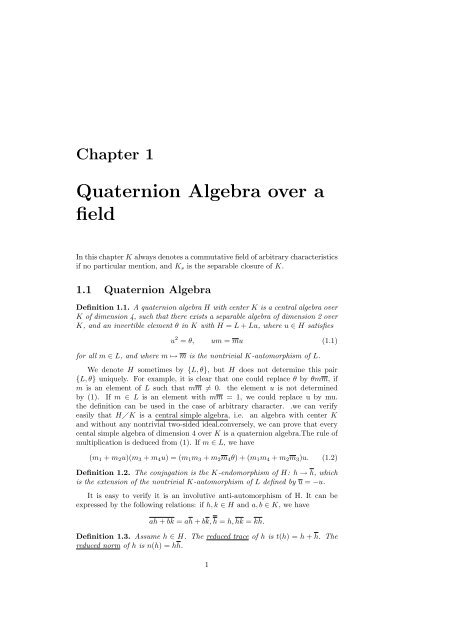 The Arithmetic of Quaternion Algebra