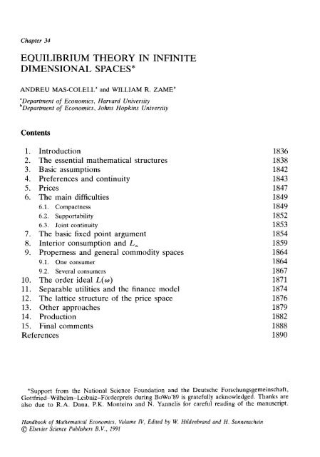 EQUILIBRIUM THEORY IN INFINITE DIMENSIONAL SPACES*