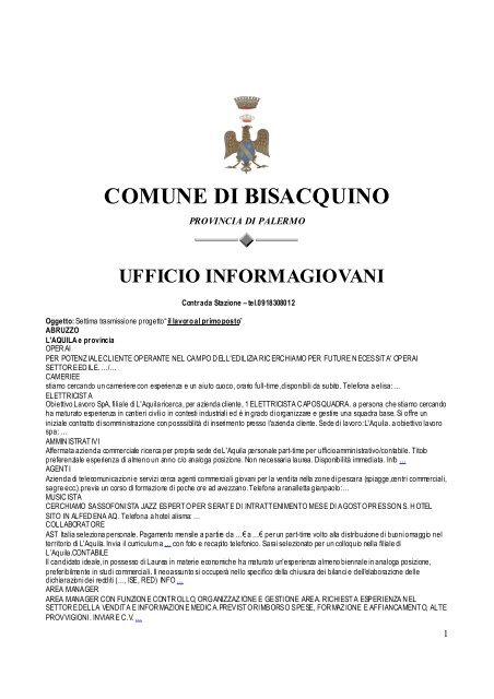 ufficio informagiovani - Comune di Bisacquino