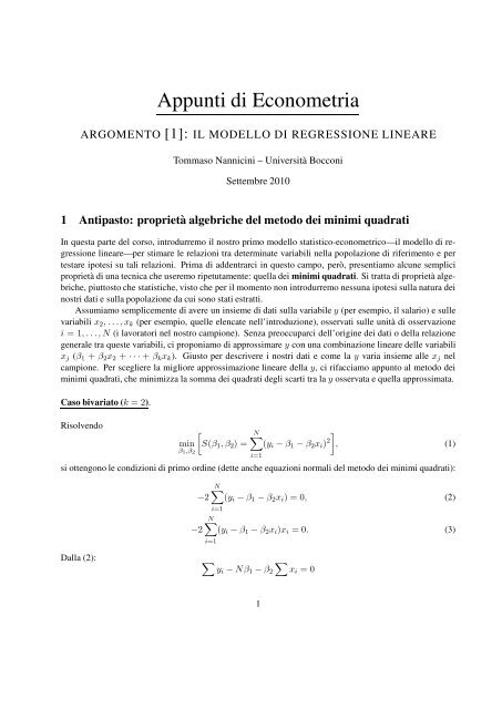 Appunti di Econometria - Tommaso Nannicini