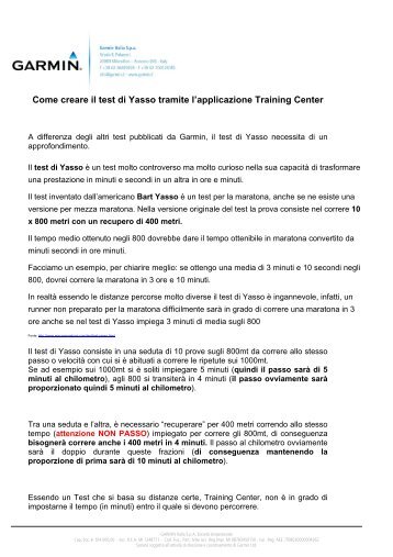 Come creare il test di Yasso tramite l'applicazione Training Center