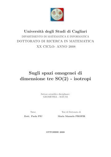 Sugli spazi omogenei di dimensione tre SO(2 ... - UniCA Eprints