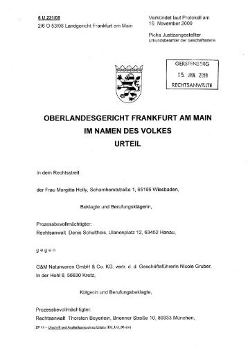 Das Urteil des Oberlandesgerichts  Frankfurt/Main - El Compra