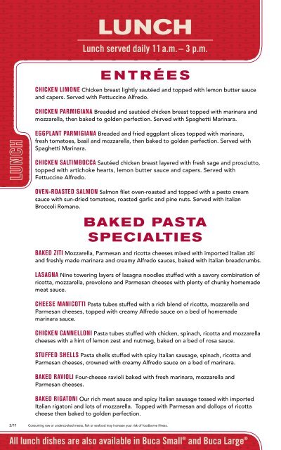 Dinner Menu - Buca di Beppo