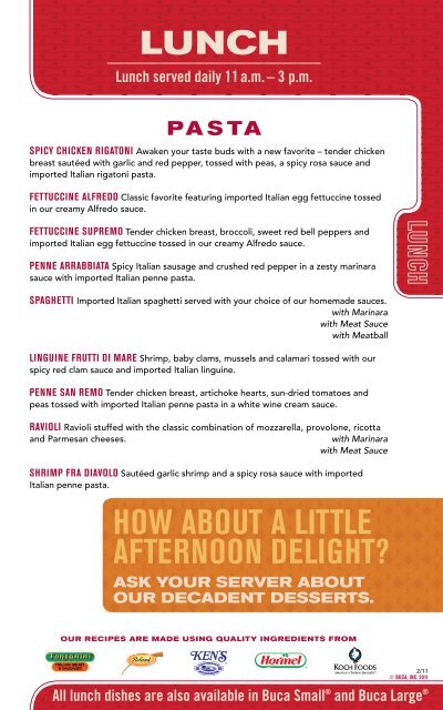Dinner Menu - Buca di Beppo