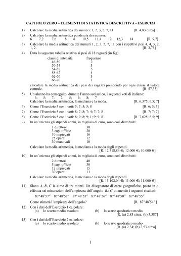 CAPITOLO ZERO – ELEMENTI DI STATISTICA DESCRITTIVA ...