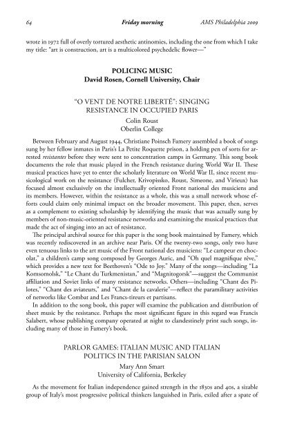 AMS Philadelphia 2009 Abstracts - American Musicological Society