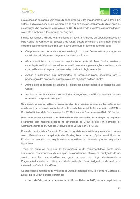 Relatório Anual de Execução Mais Centro 2009 - Mais