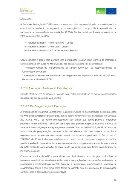 Relatório Anual de Execução Mais Centro 2009 - Mais