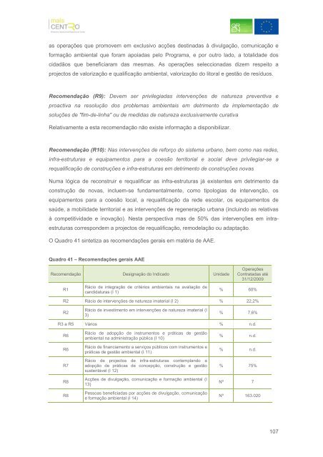 Relatório Anual de Execução Mais Centro 2009 - Mais