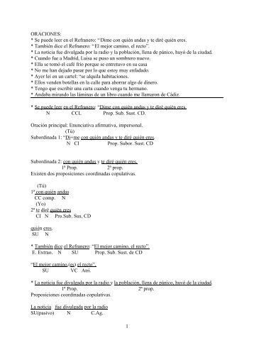 1 ORACIONES: * Se puede leer en el Refranero: “Dime con quién ...