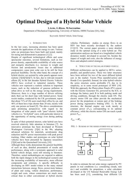 Optimal Design Of A Hybrid Solar Vehicle - Università di Salerno