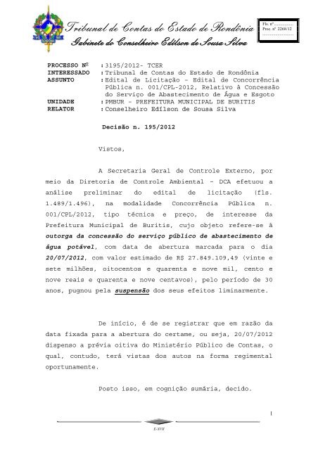 Decisão nº 195/2012/GCESS - Tribunal de Contas do Estado de ...