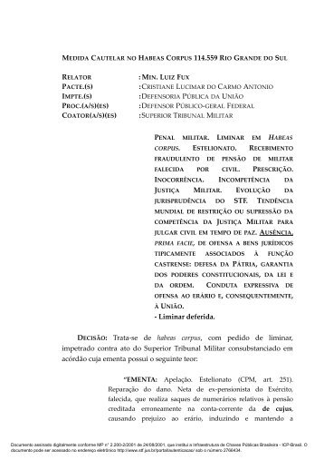 HABEAS CORPUS 114.559 RIO GRANDE DO - Liminar deferida ...
