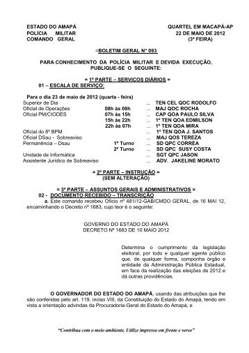 BOLETIM GERAL Nº 093 - Polícia Militar do Amapá - Governo do ...