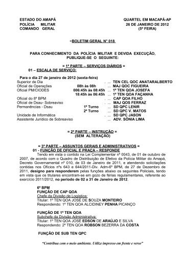 Boletim Geral n° 018 - Polícia Militar do Amapá - Governo do Estado ...